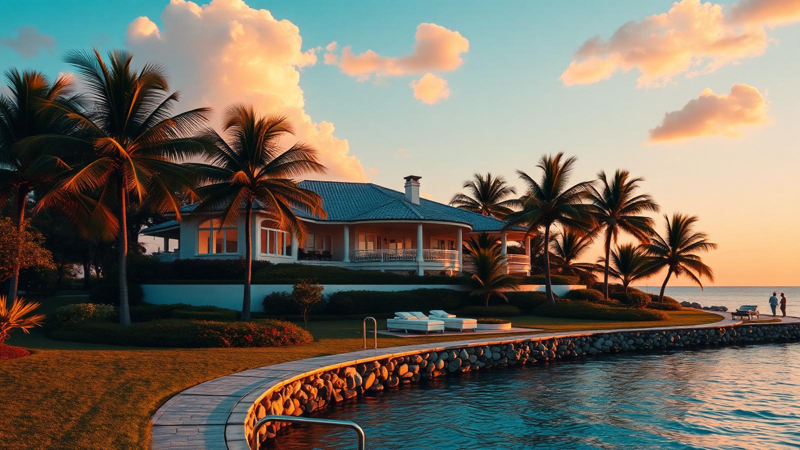 Naples Florida coastal mansion at golden hour