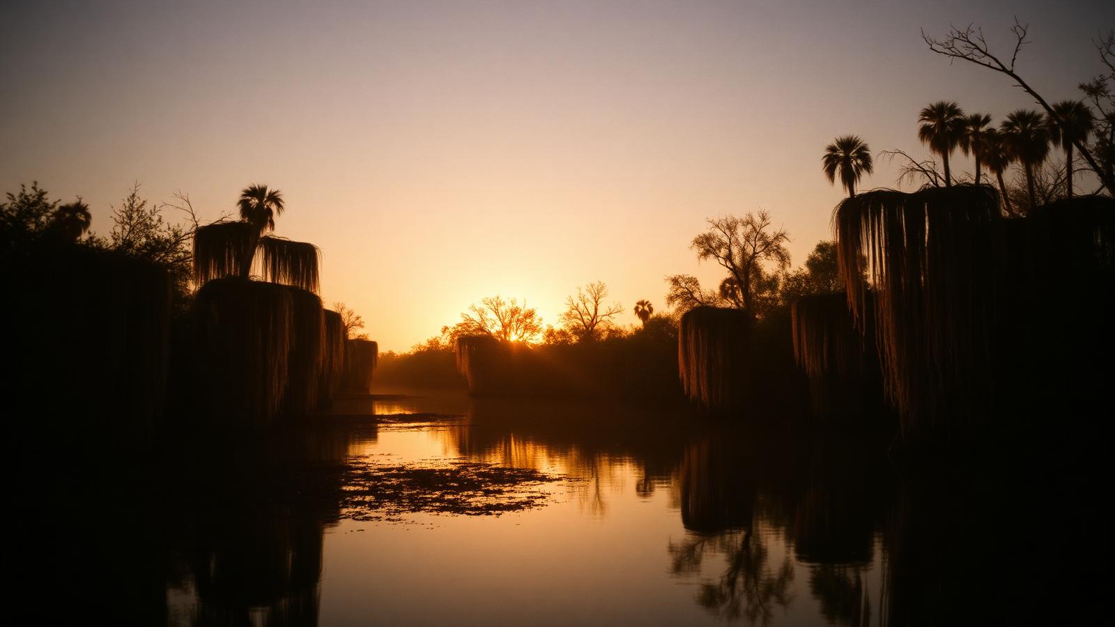 Louisiana bayou at golden hour